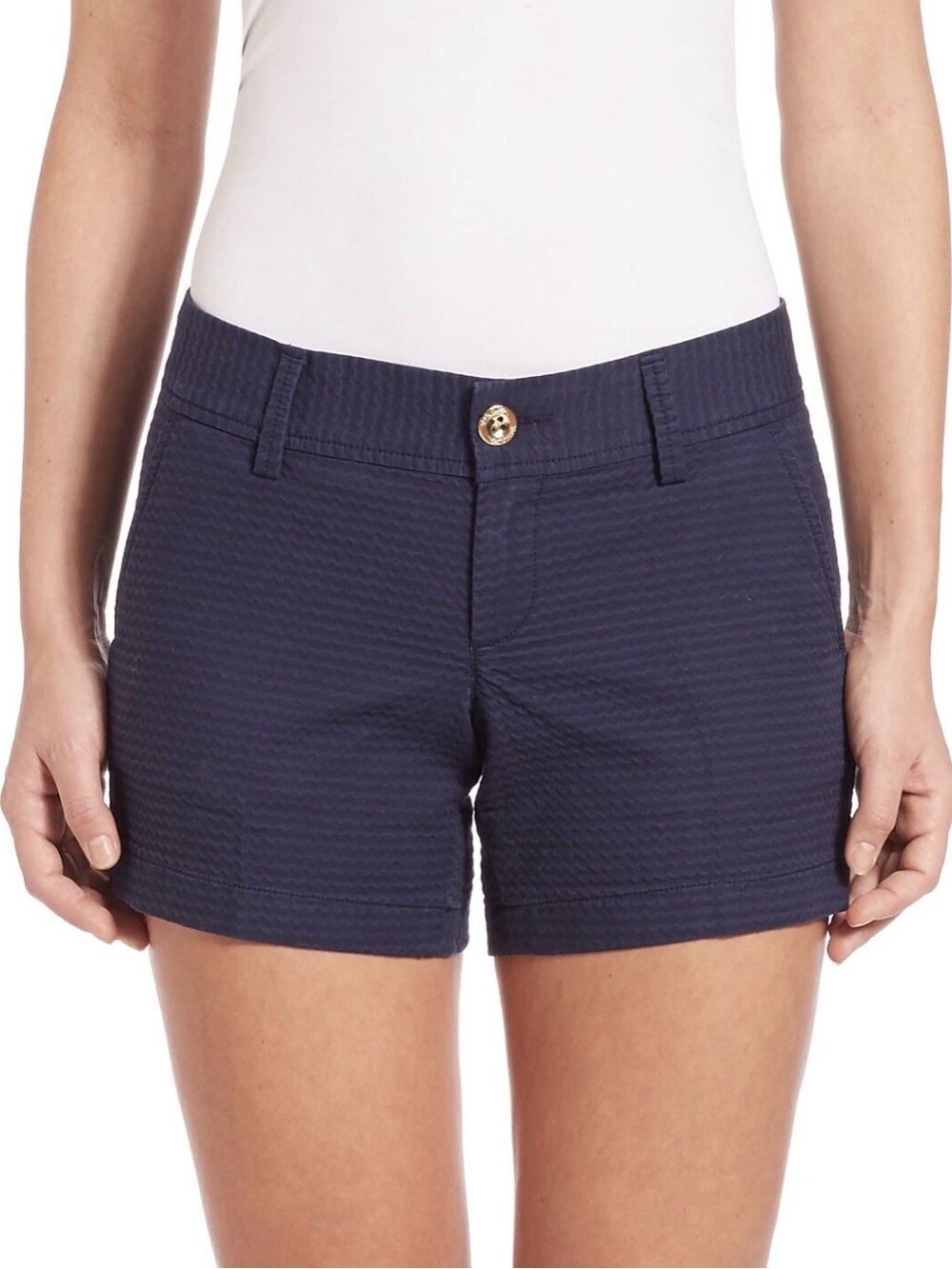 Lilly Pulitzer Callahan Shorts Navy Blue Textured Cotton Chino Size 4 Preppy